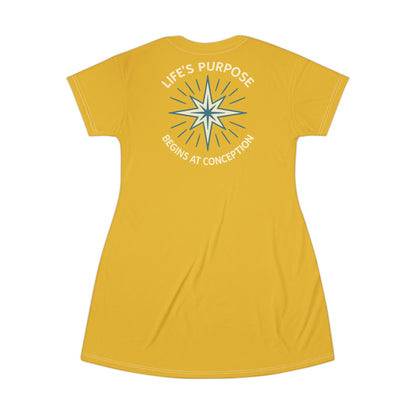 "Life's Purpose Begins at Conception #01", T-Shirt Dress (Gold Ore)