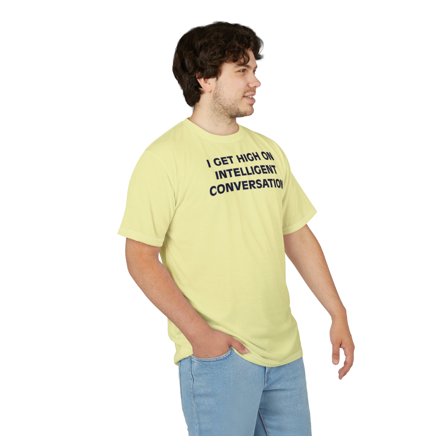 "Intelligent Conversation", Unisex T-shirt (Lamenters Yellow)