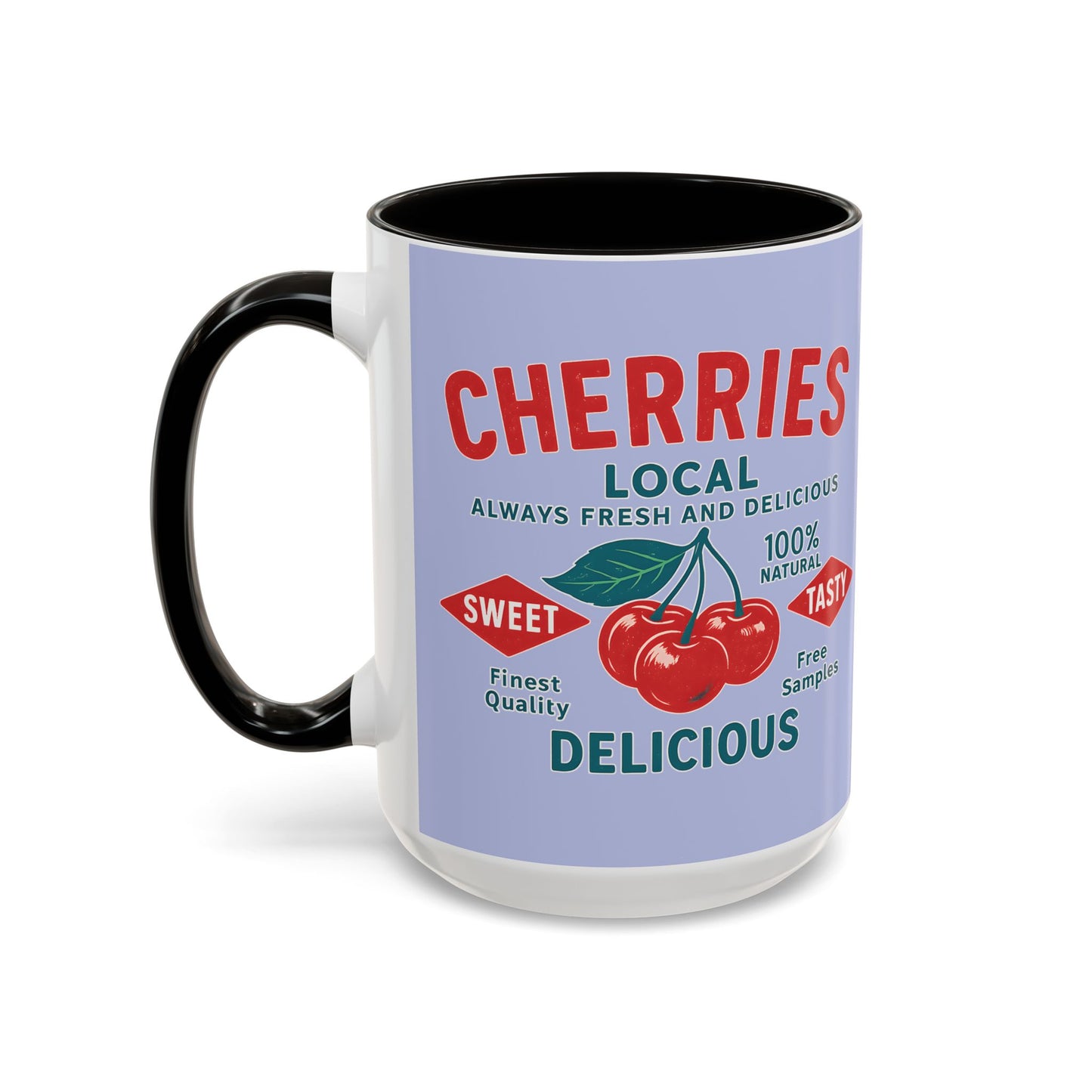 "Delicious Cherries", Colorful Mugs (11oz, 15oz) (Retro Periwinkle)