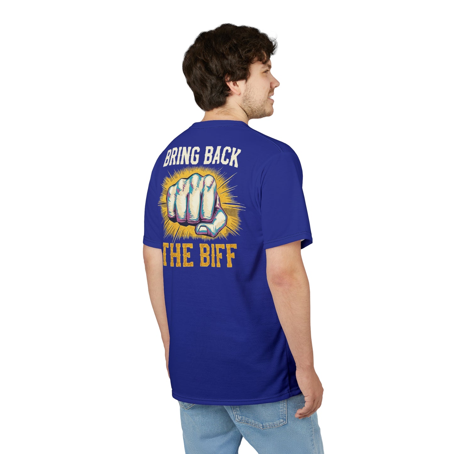 "Bring Back The Biff", Unisex T-shirt (Cobalt Ore Blue)