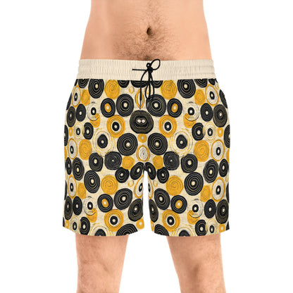 "Old 45's", Men's Mid-Length Swim Shorts (Dough White Cuffs)