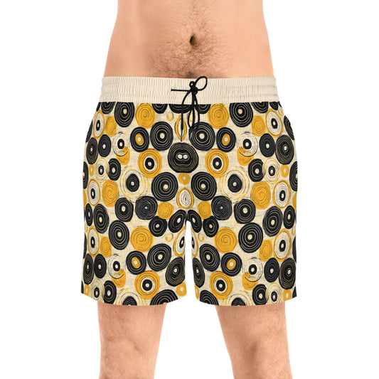 "Old 45's", Men's Mid-Length Swim Shorts (Dough White Cuffs)
