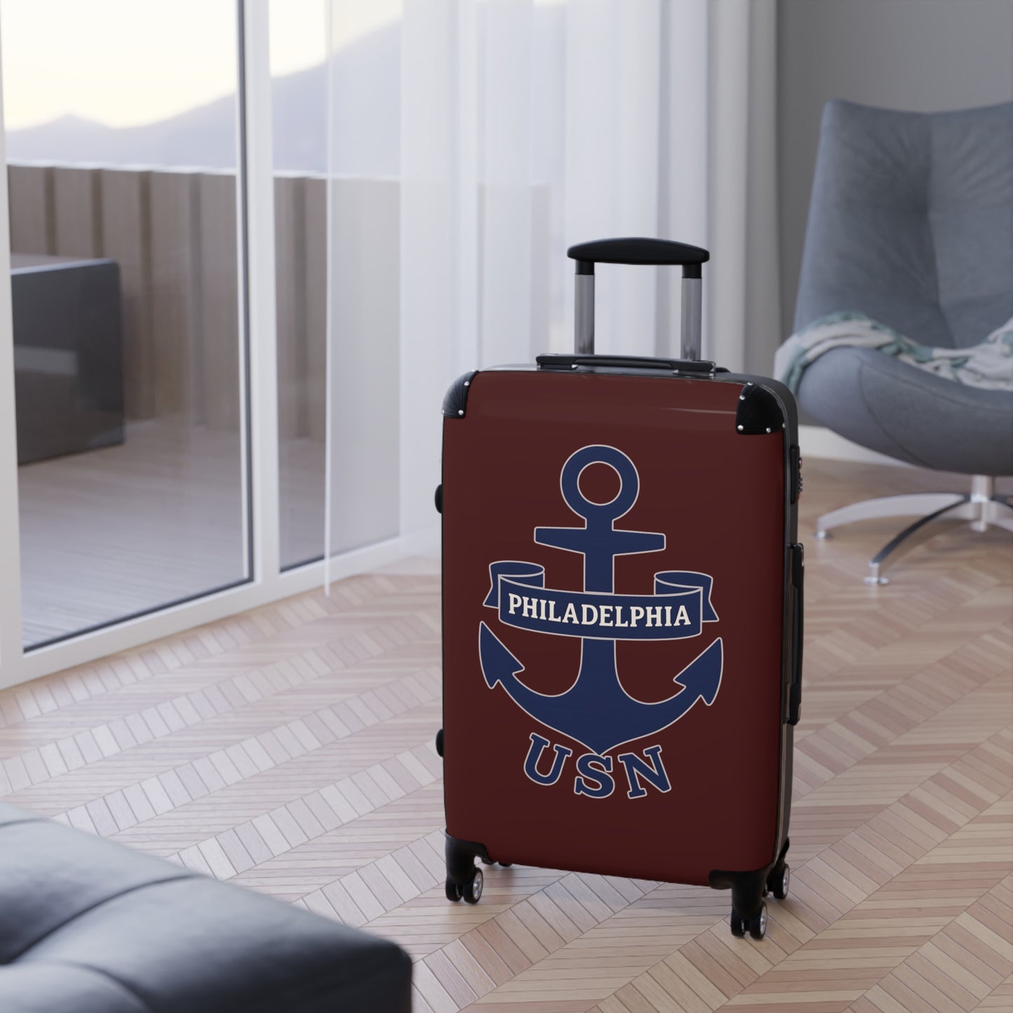 "USN Anchor", Suitcase (Pastel Red)