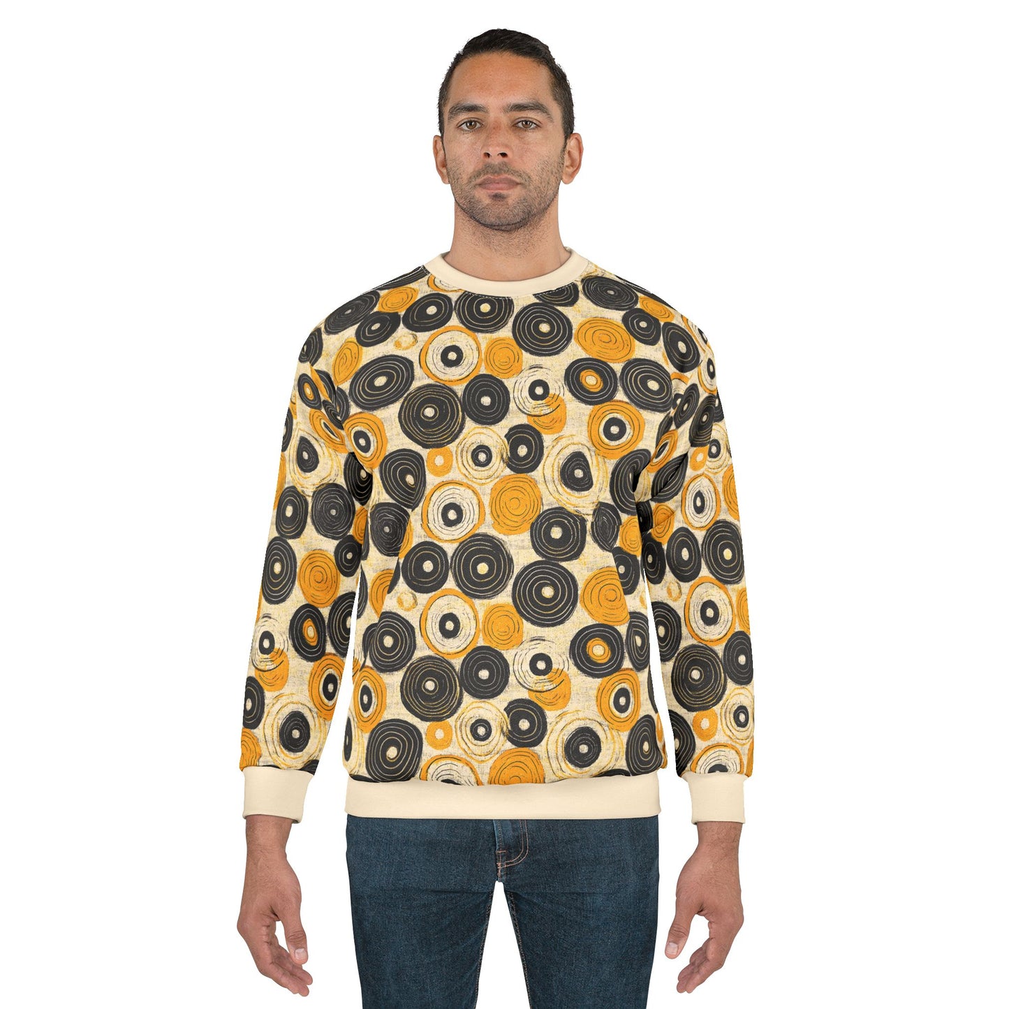 "Old 45's", Wearable Pattern Art Unisex Sweatshirt (Dough White Cuffs)
