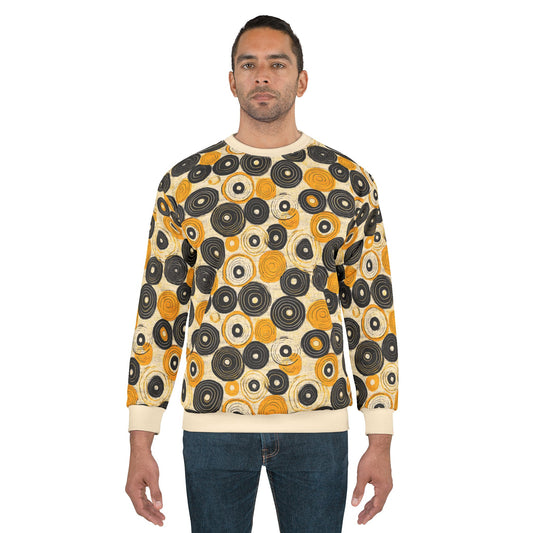 "Old 45's", Wearable Pattern Art Unisex Sweatshirt (Dough White Cuffs)