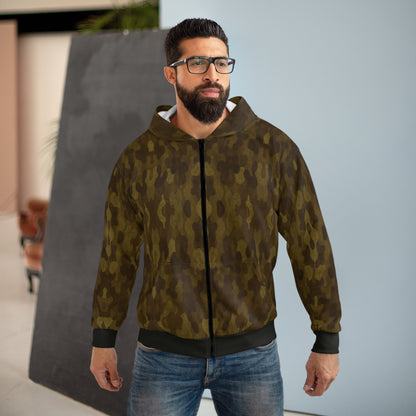 "Swamp Recon Camouflage", Unisex Wearable Art Zip Hoodie (Alligator Black Cuffs and Waist)