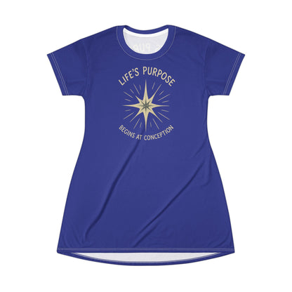 "Life's Purpose Begins at Conception #02", T-Shirt Dress (North Star Blue)