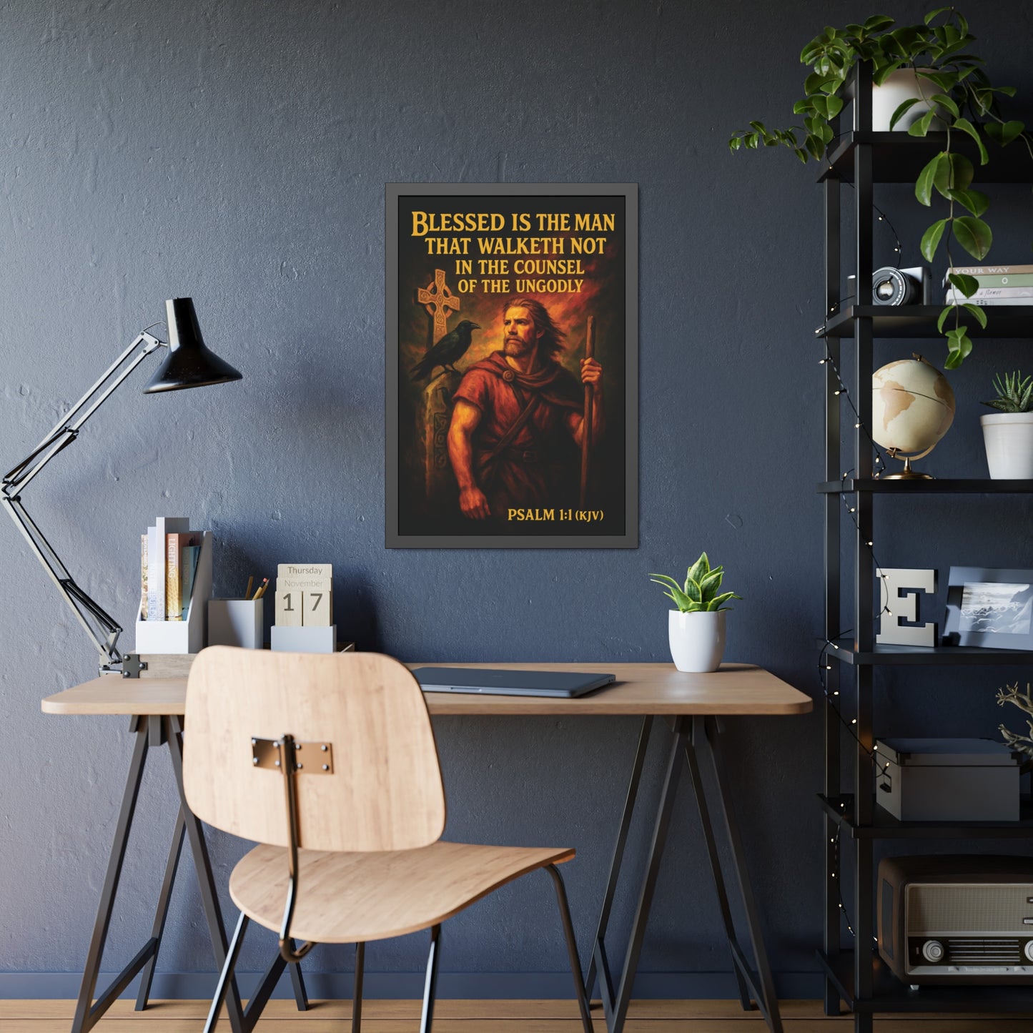 "Psalm 1:1 (KJV)", Framed Paper Poster (Peatshadow Black)