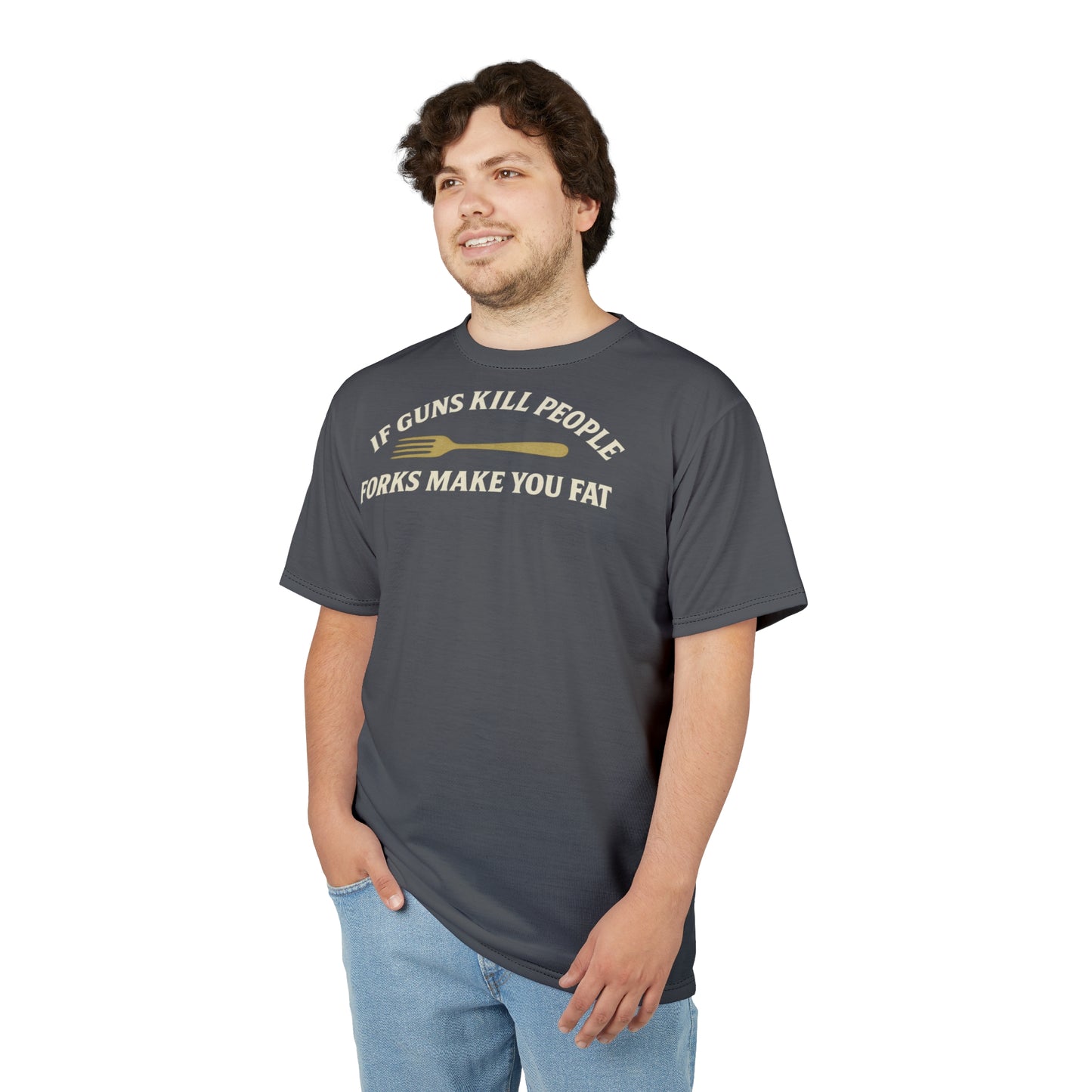 ''Forks Make You Fat", Unisex T-shirt (Highland Grey)