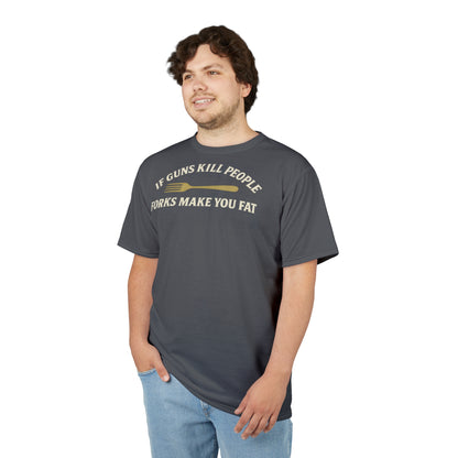 ''Forks Make You Fat", Unisex T-shirt (Highland Grey)
