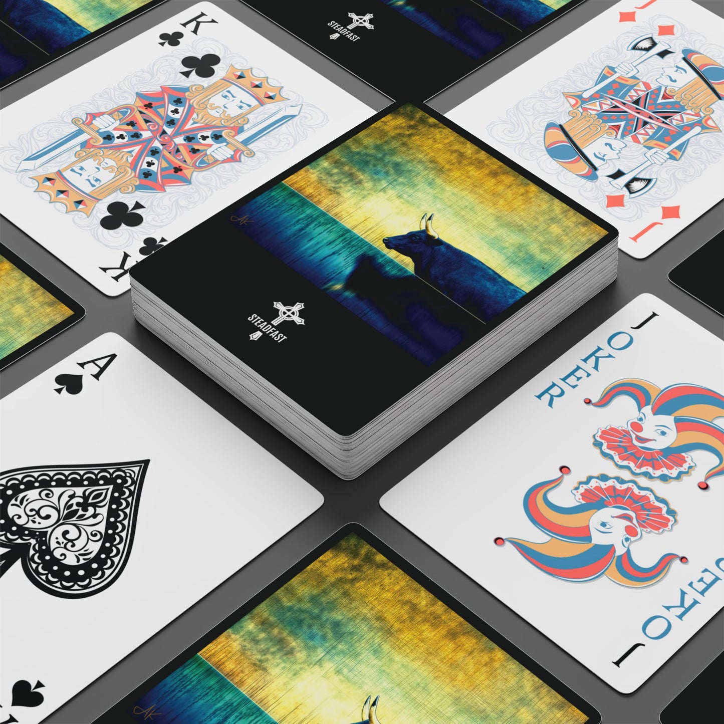 "Cattle Raid of Cooley" (Táin Bó Cúailnge), Fine Art Playing Cards (Void Black)