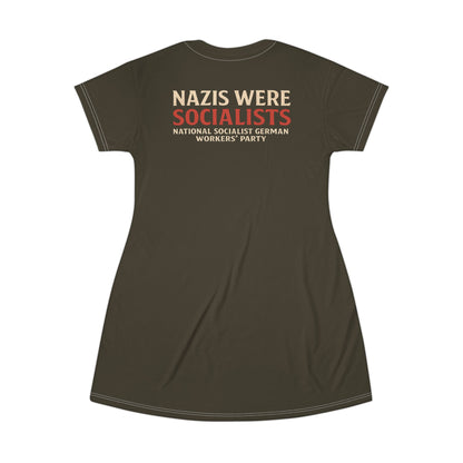 "Nazis were Socialists", T-Shirt Dress (Olive Drab Brown)