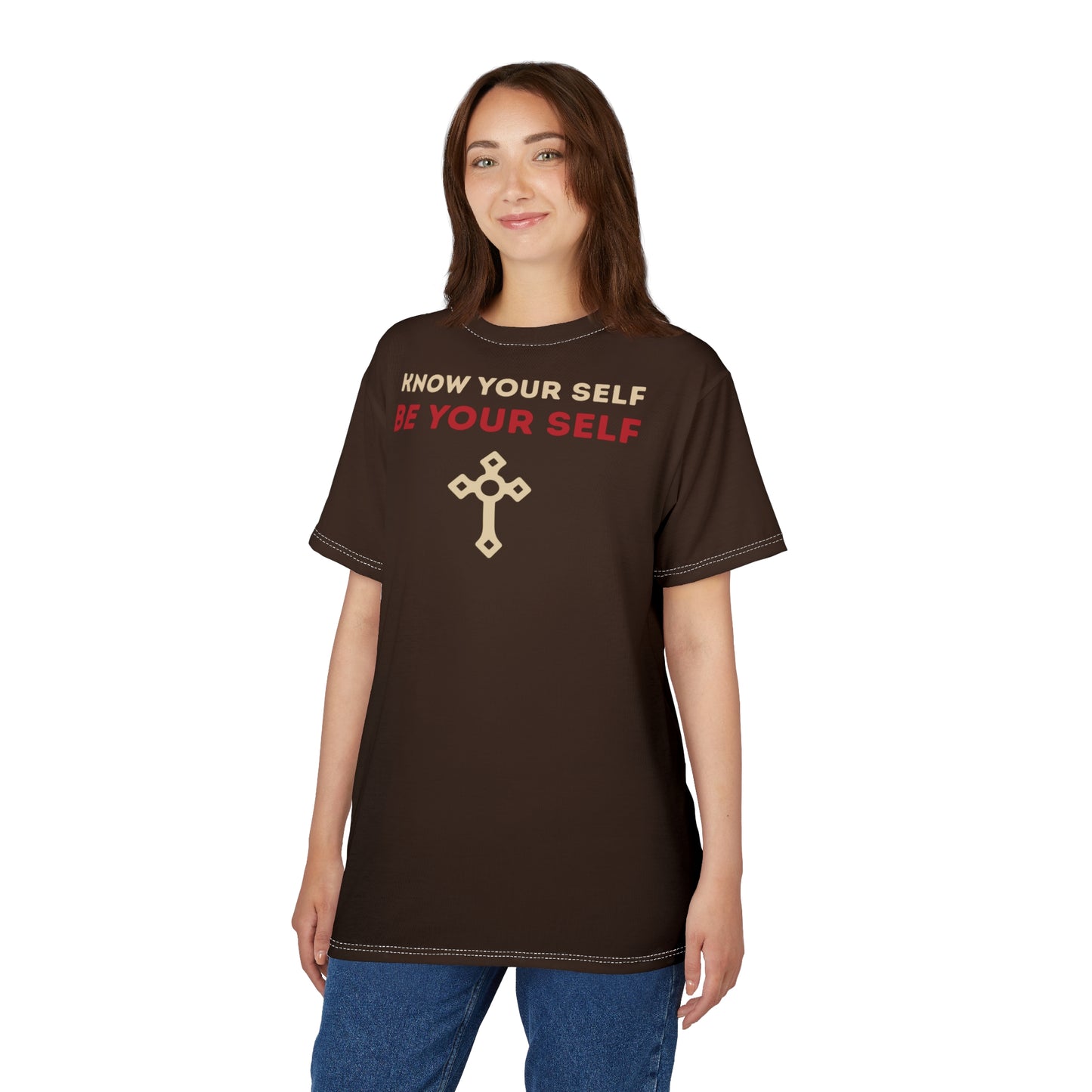"Know Your Self", Unisex T-shirt (Zinnwaldite Brown)