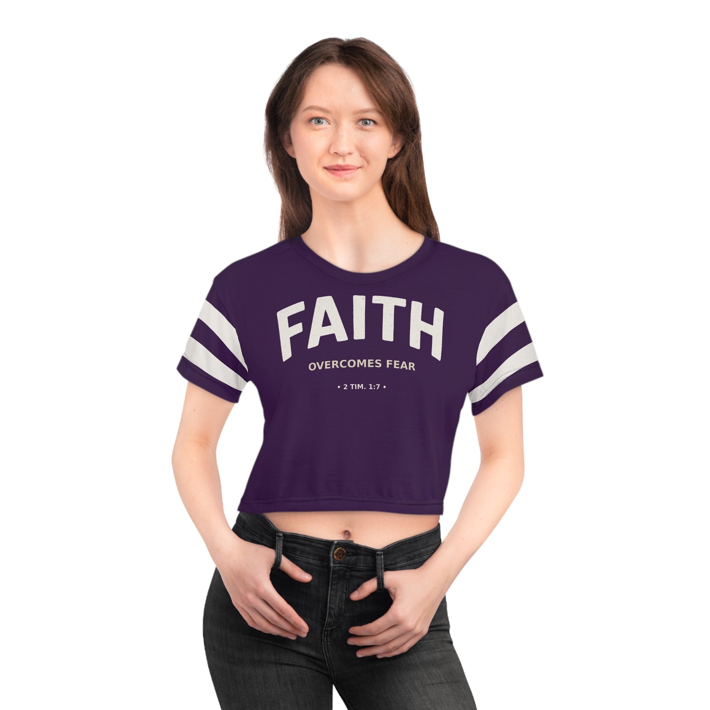"Faith Overcomes Fear", Crop Tee (Imperial Plum)