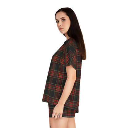 "Kilmor Gallóglach Tartan", Women's Short Pajama Set (Black Collar & Waist)