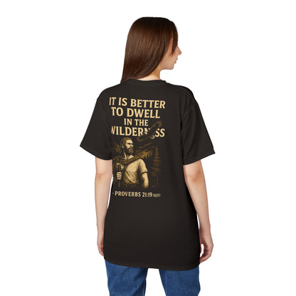 "Proverbs 21:19 (KJV)", Wearable Art Unisex T-shirt (Ironbark Brown)