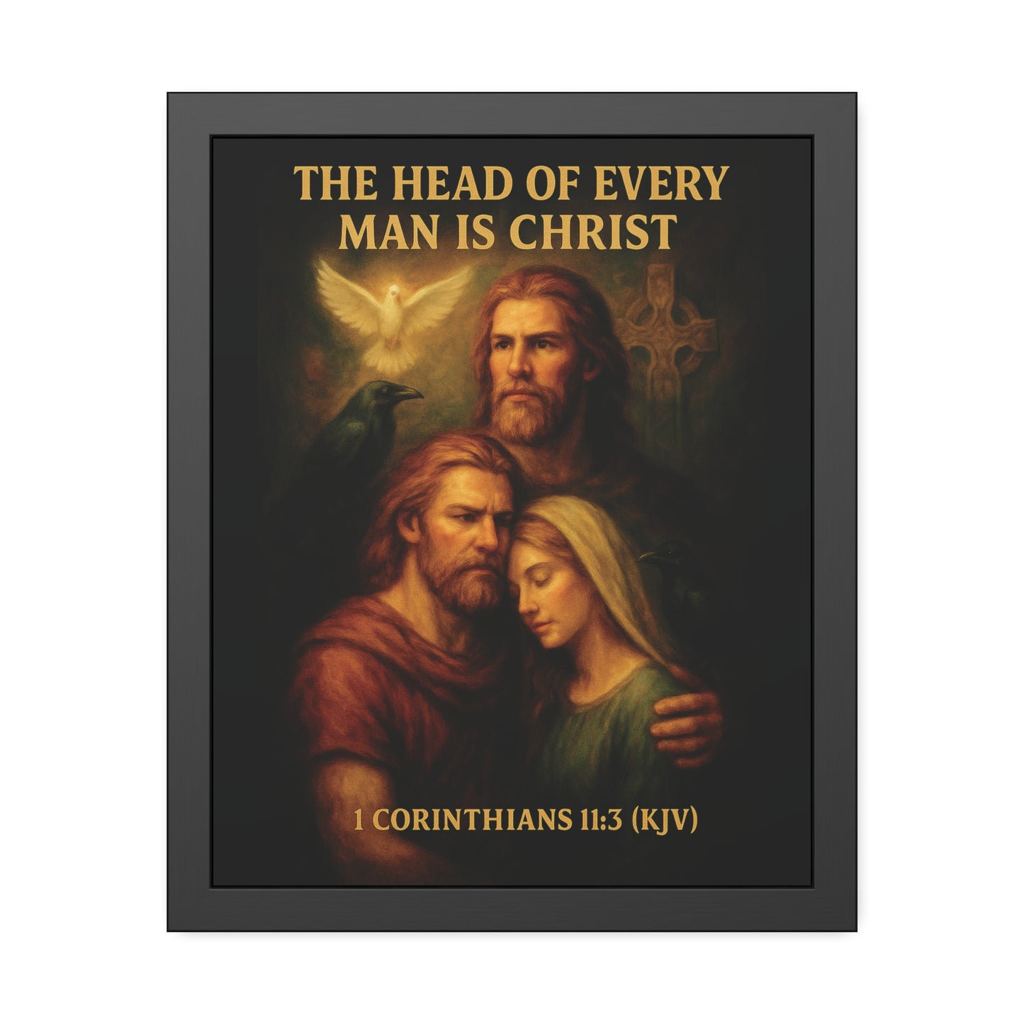 "1 Corinthians 11:3 (KJV)", Framed Paper Poster (Shadow Black)