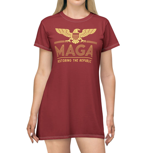 "MAGA - Restoring the Republic", T-Shirt Dress (Cherry Red)