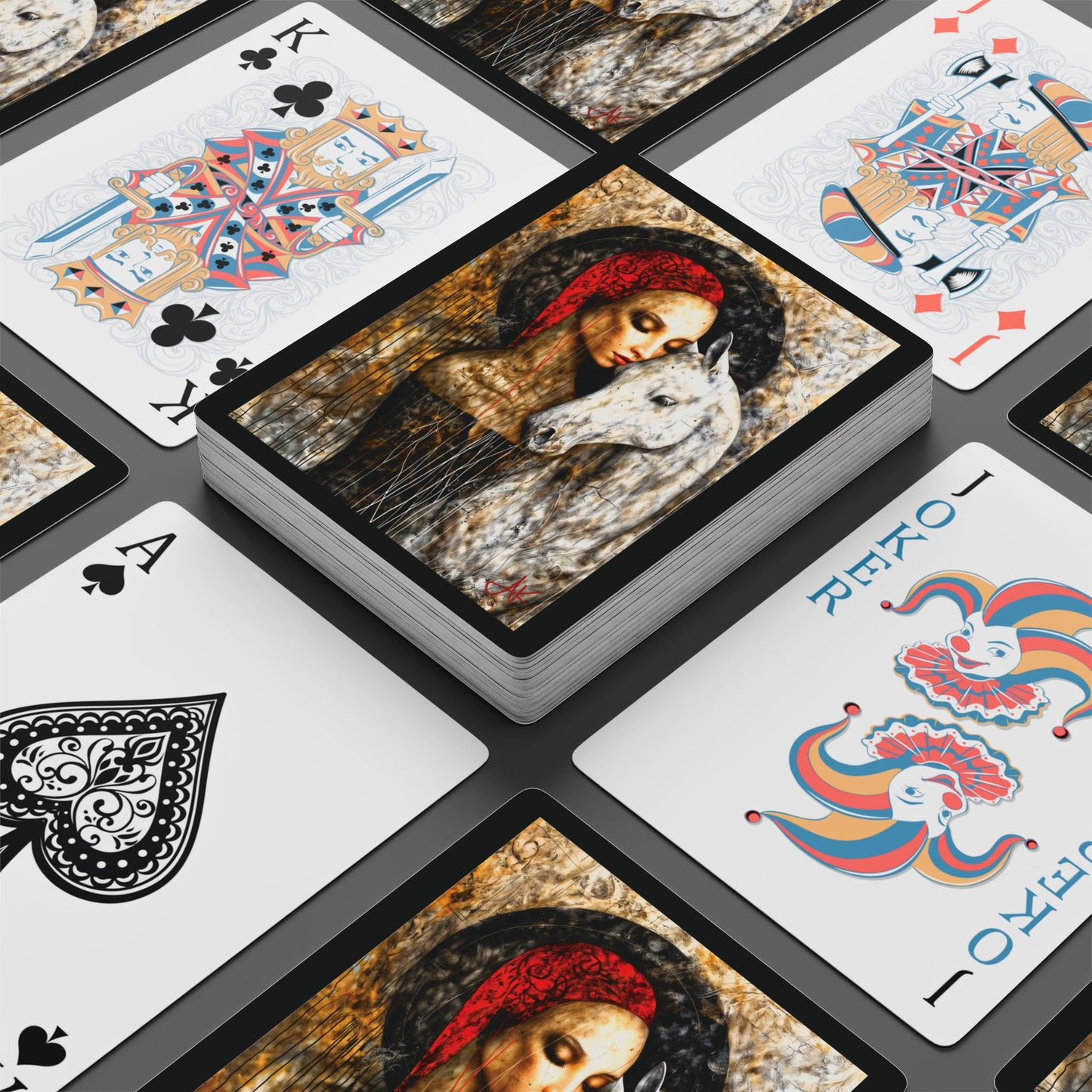 "In My Abscence, God Protect My Sacred Wife", Christian Fine Art Poker Playing Cards (Void Black)