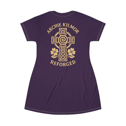 "Archie Kilmor Cross - Reforged" #01, Wearable Art T-Shirt Dress (Imperial Plum)