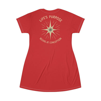 "Life's Purpose Begins at Conception #02", T-Shirt Dress (Blood Orange)
