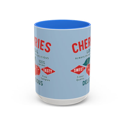 "Delicious Cherries", Colorful Mugs (11oz, 15oz) (Retro Sky)