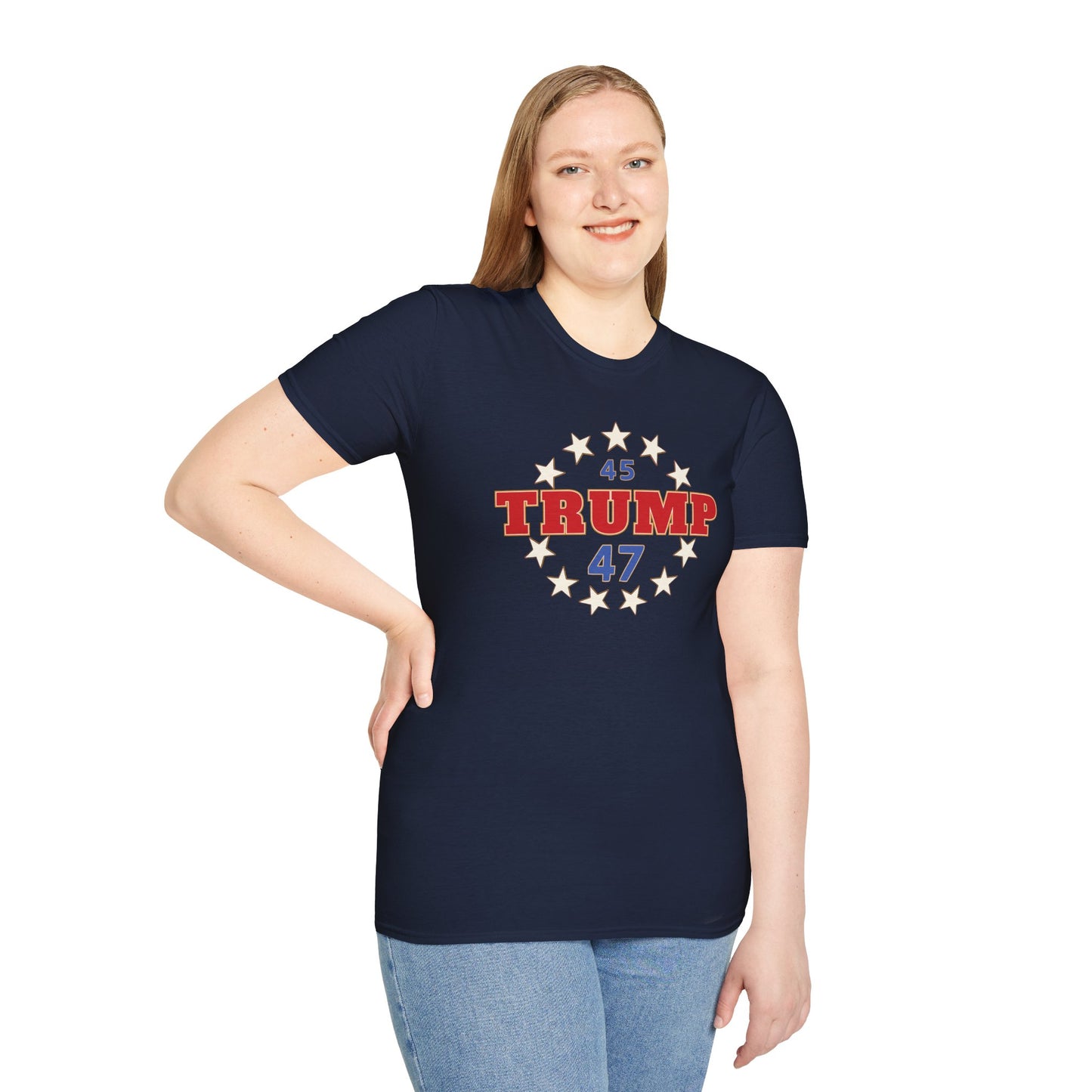 "Trump 45-47 Circle of Stars", Unisex Softstyle T-Shirt