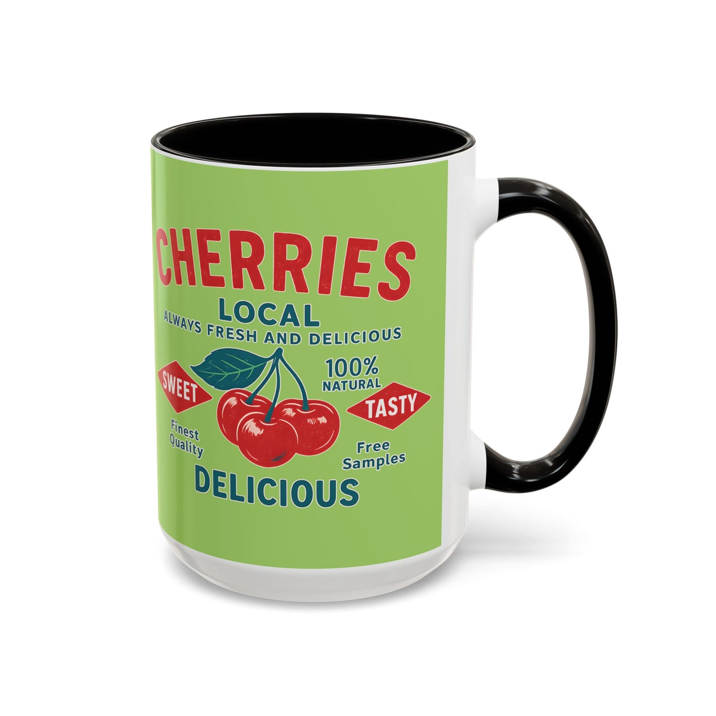 "Delicious Cherries", Colorful Mugs (11oz, 15oz) (Orchard Lime)