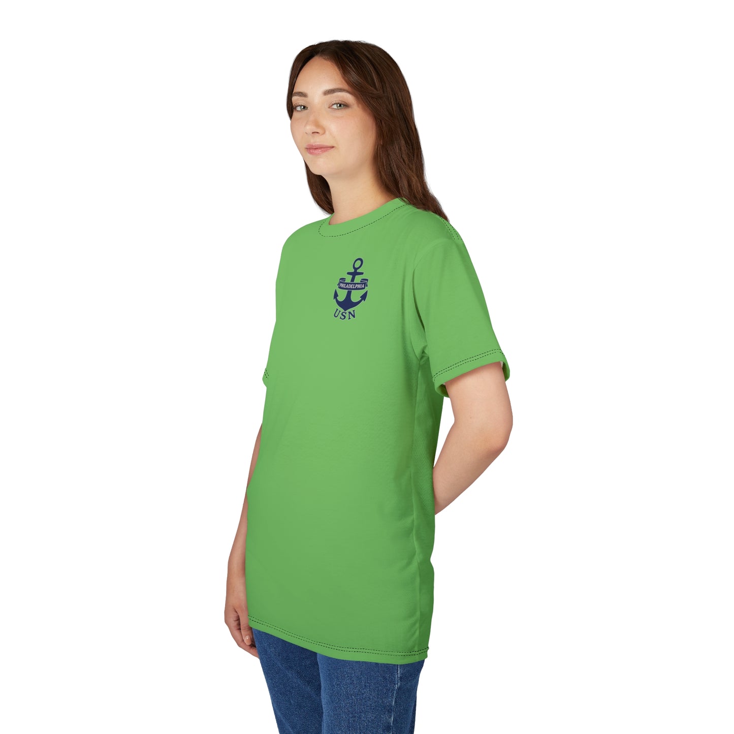 "USN Anchor", Unisex T-shirt (Bottle Glass Light)