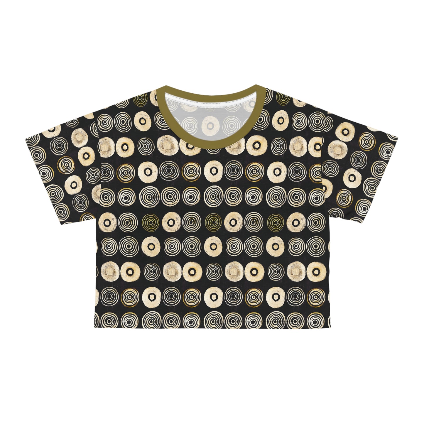 "Punk Polka", Wearable Pattern Art Crop Tee (Soft Fig Green Collar)