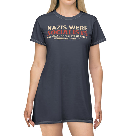 "Nazis were Socialists", T-Shirt Dress (Burka Blue Grey)