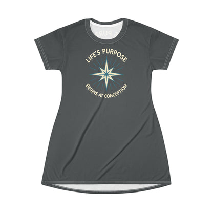 "Life's Purpose Begins at Conception #01", T-Shirt Dress (Mako Grey)