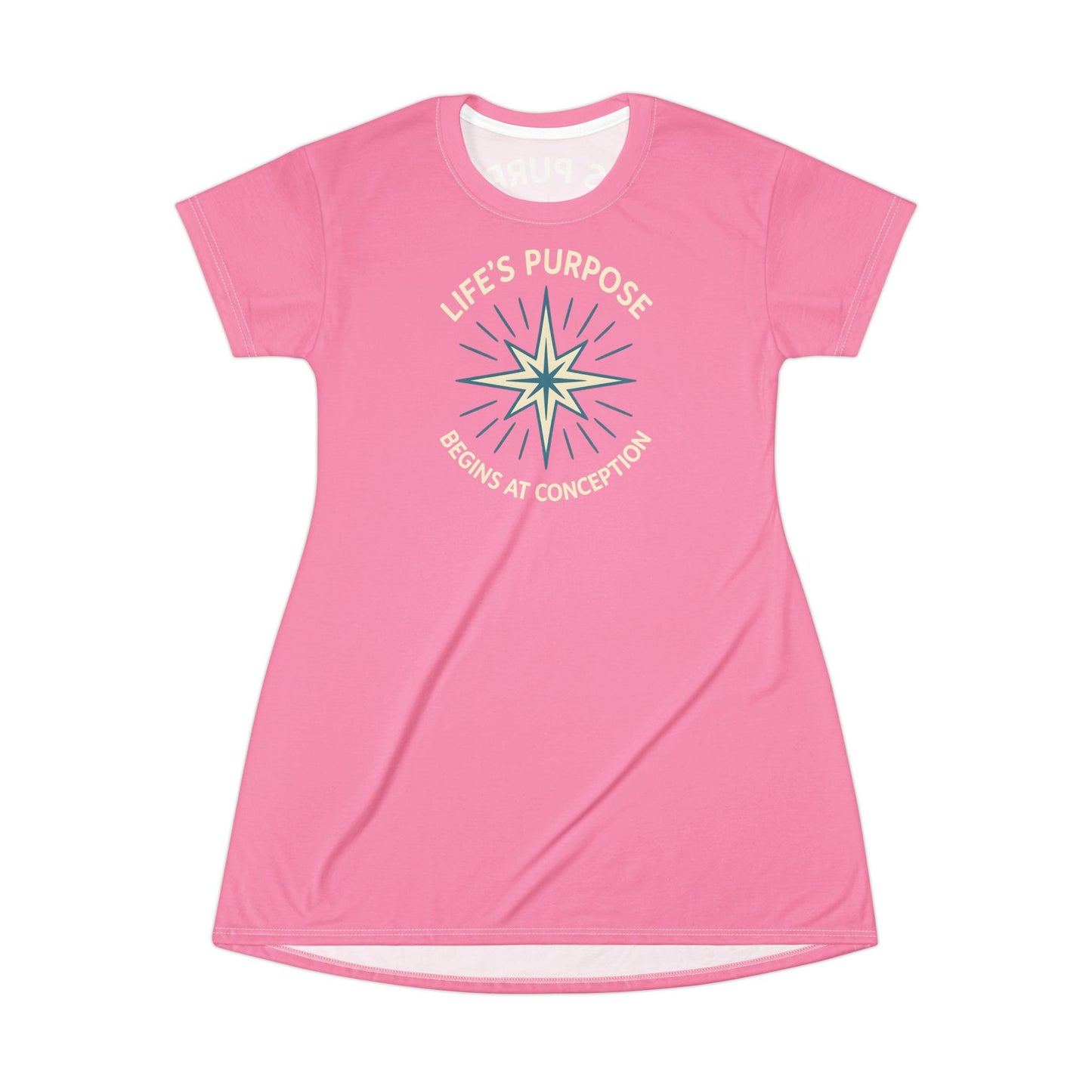 "Life's Purpose Begins at Conception #01", T-Shirt Dress (Carnation Pink)