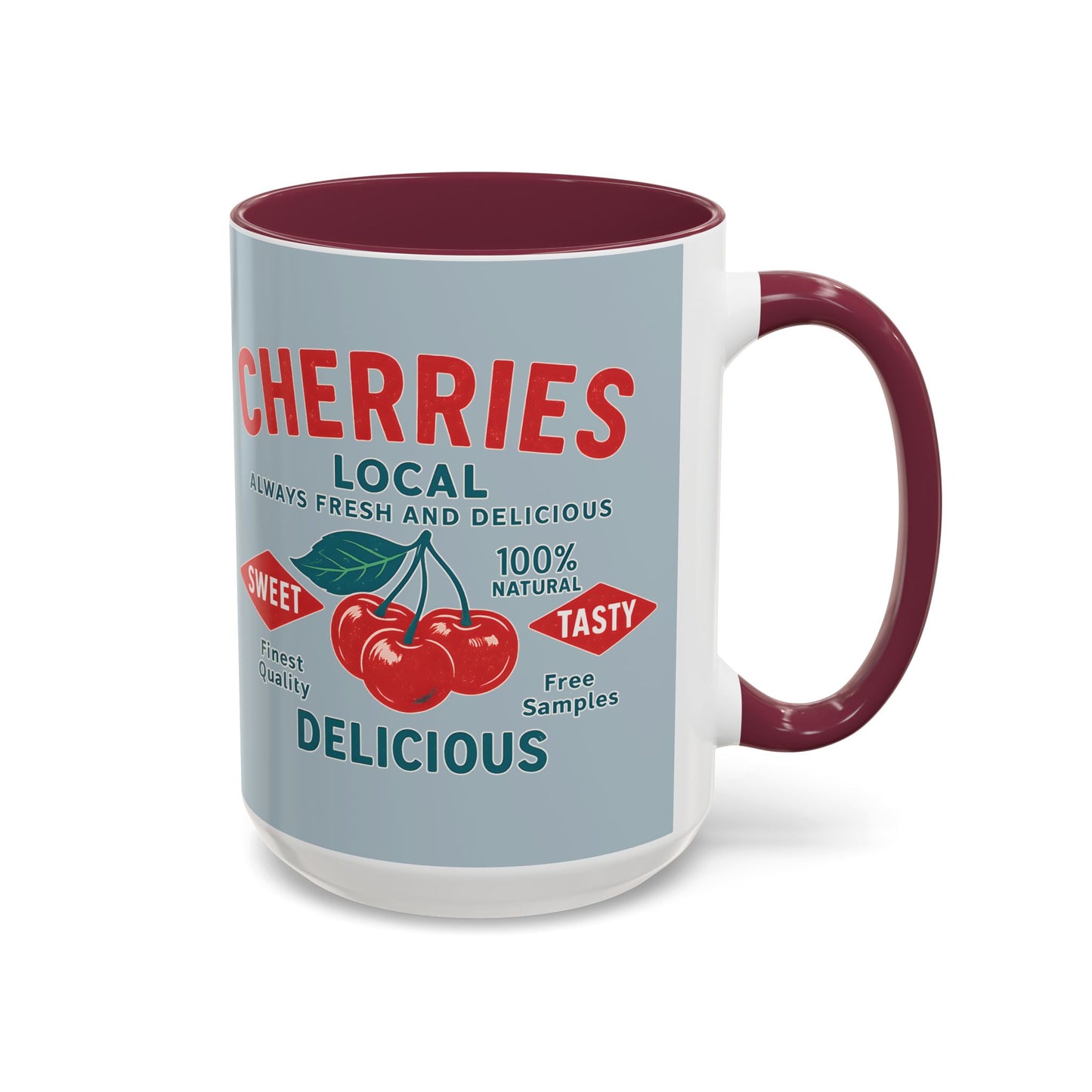 "Delicious Cherries", Colorful Mugs (11oz, 15oz) (Washed Silver-Blue)