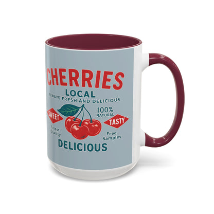 "Delicious Cherries", Colorful Mugs (11oz, 15oz) (Washed Silver-Blue)