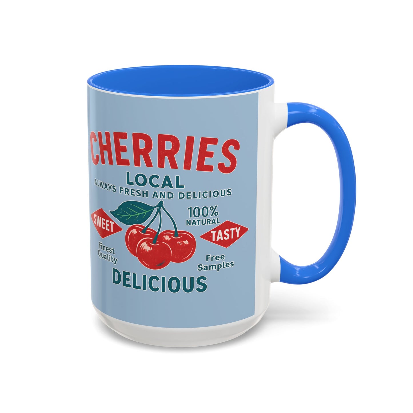 "Delicious Cherries", Colorful Mugs (11oz, 15oz) (Retro Sky)