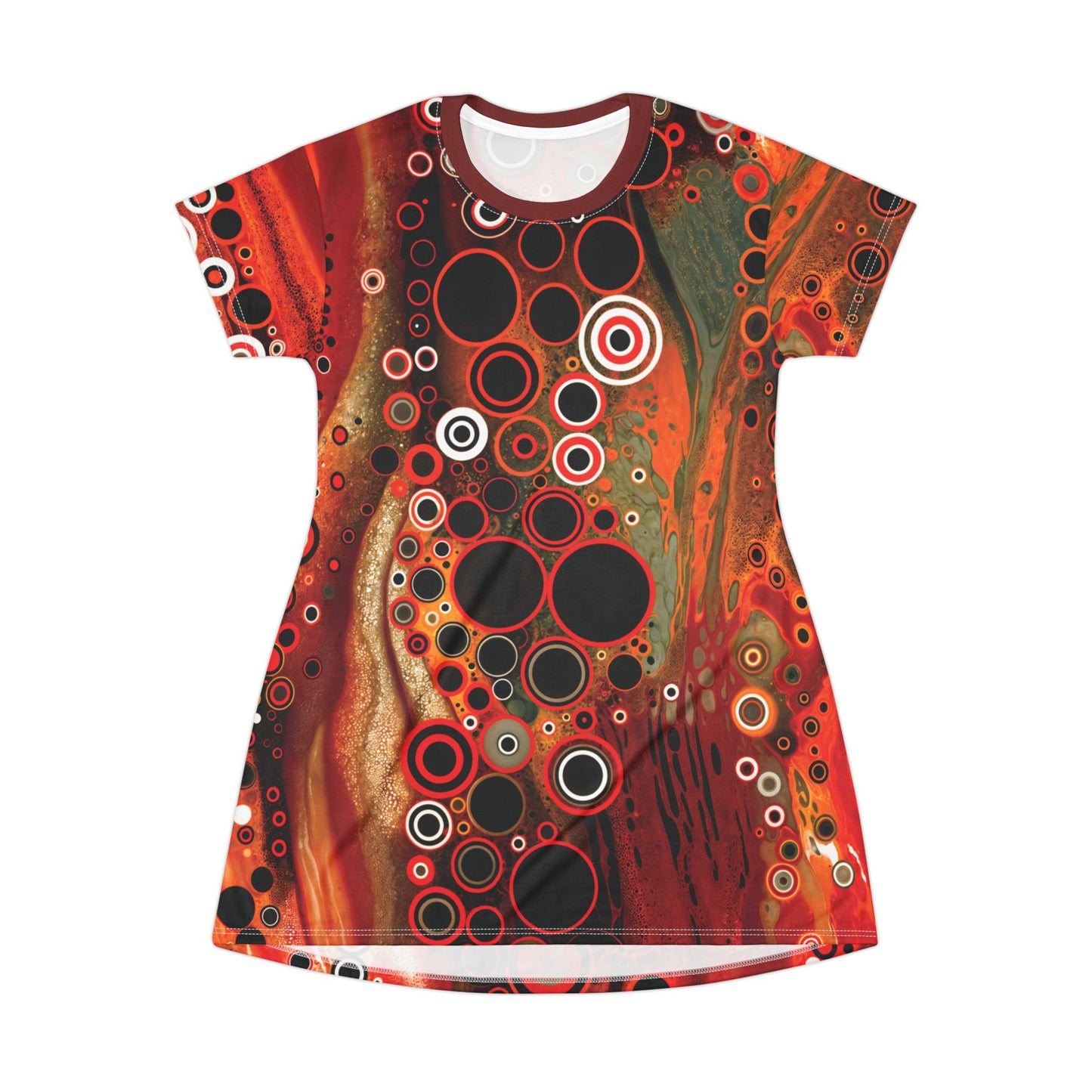 "Abstract #08", Wearable Fine Art T-Shirt Dress (Emberline Red Collar)