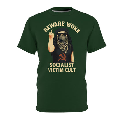 "Beware Woke - Voltaire", Wearable Art Unisex T-shirt (Mireleaf Green)