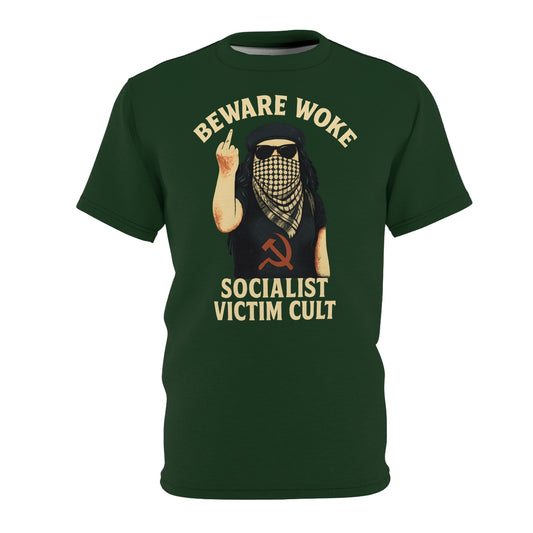 "Beware Woke - Voltaire", Wearable Art Unisex T-shirt (Mireleaf Green)
