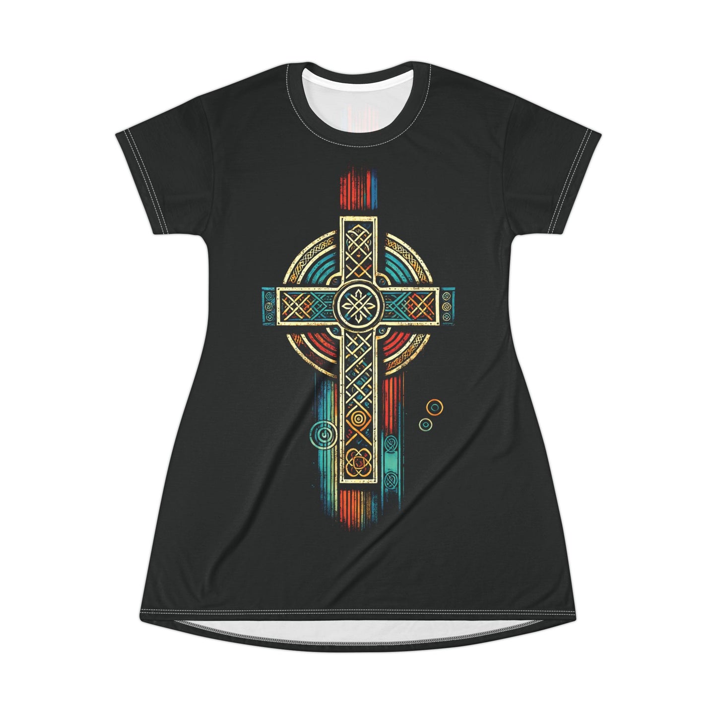"Ancestral Faith", Wearable Art T-Shirt Dress (Void Black)