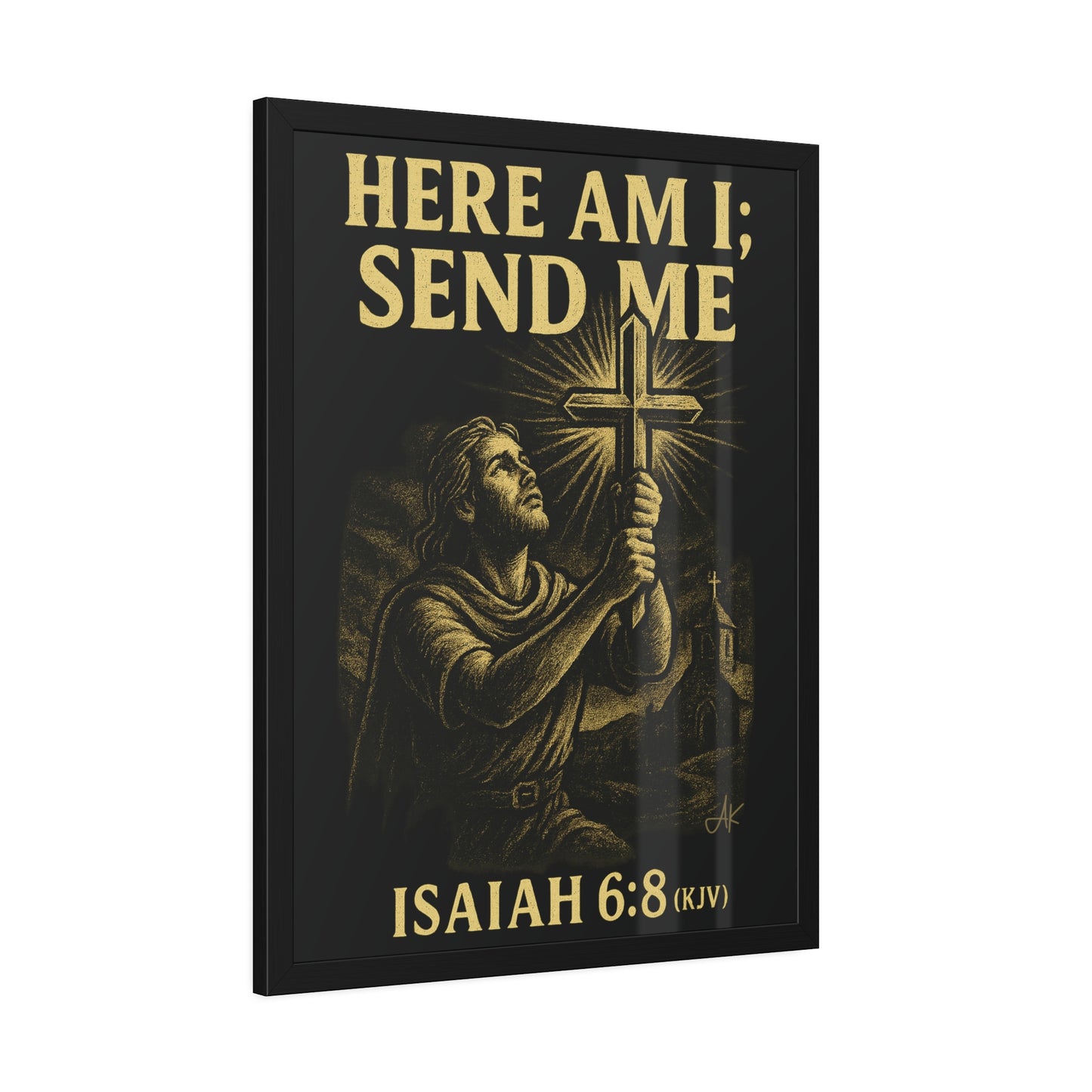 "Isaiah 6:8 (KJV)", Framed Paper Poster (Shadow Black)