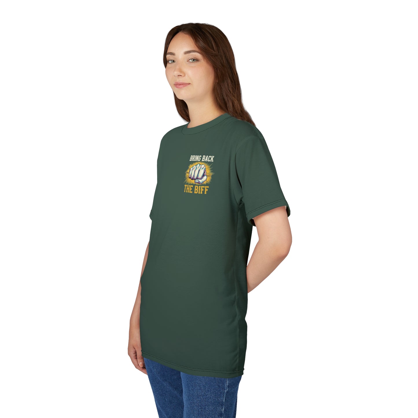 "Bring Back The Biff", Unisex T-shirt (Old Growth Green)