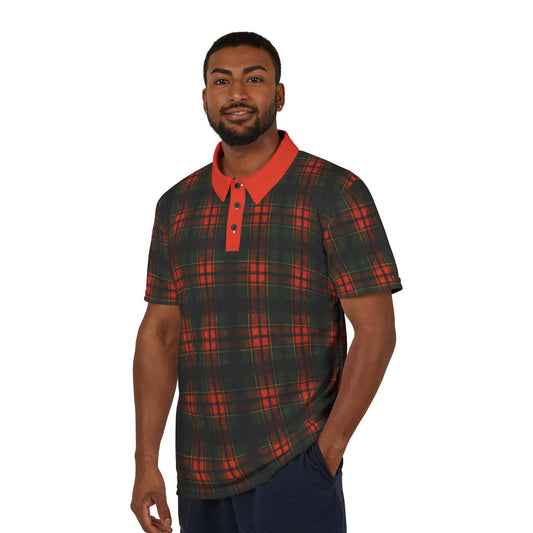 "Kilmor Brieve Tartan", Unisex Polo Shirt (Brieve Red Collar)