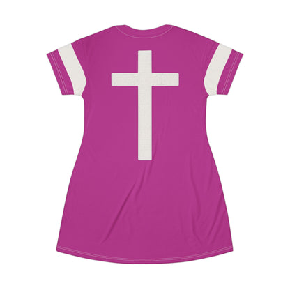 "Faith Overcomes Fear", T-Shirt Dress (Prairie Foxglove Pink)