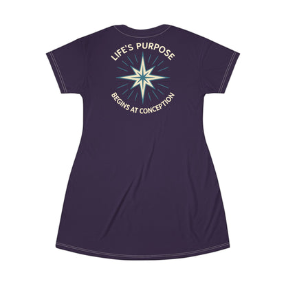 "Life's Purpose Begins at Conception #01", T-Shirt Dress (Academic Purple)