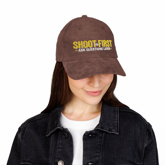 "Shoot First - Ask Questions Later" #01, Vintage Corduroy Cap (Embroidery)