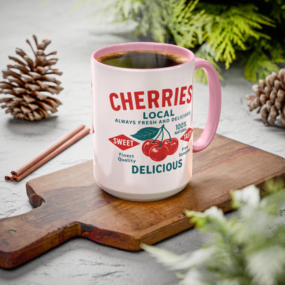 "Delicious Cherries", Colorful Mugs (11oz, 15oz) (Sea Salt Sherbet)