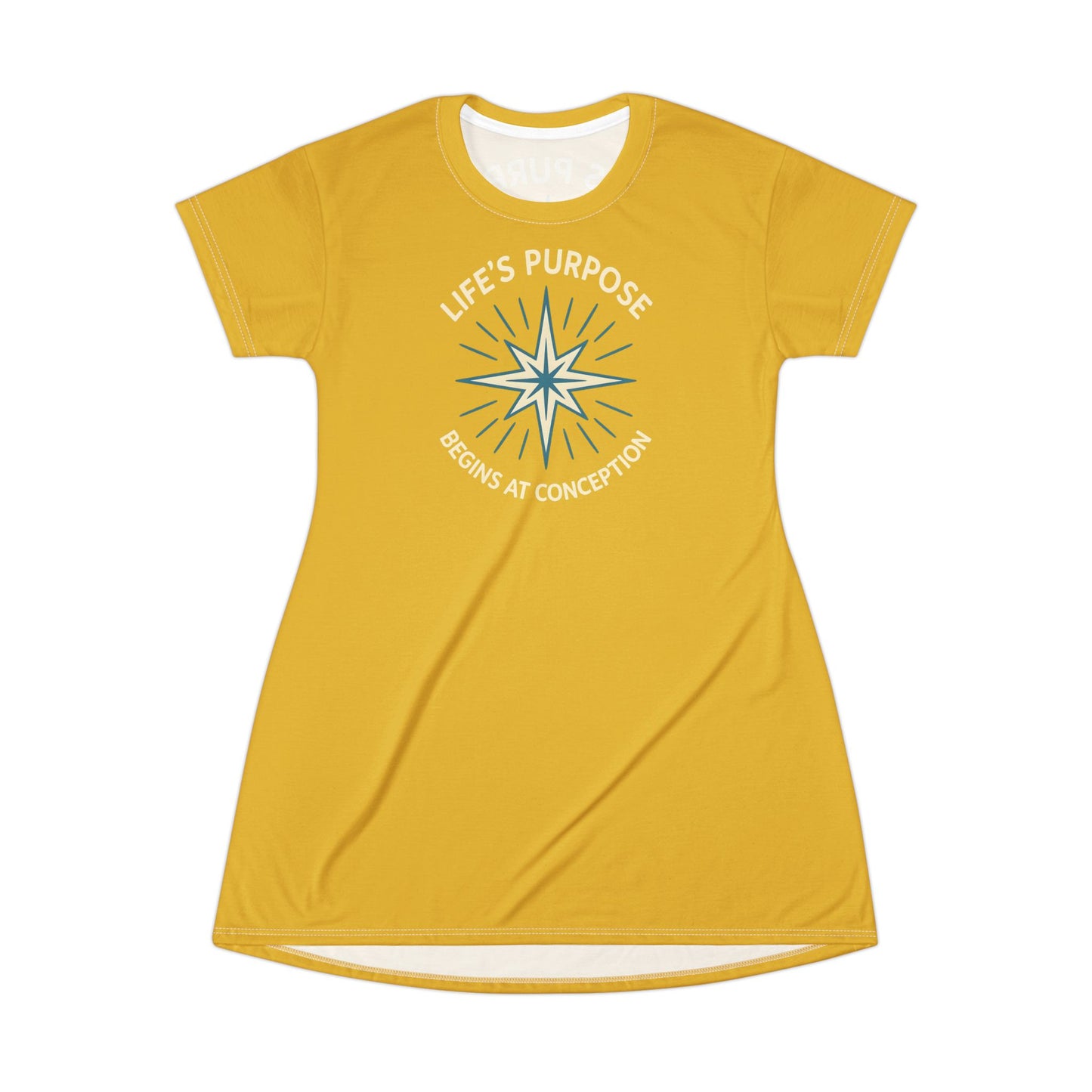 "Life's Purpose Begins at Conception #01", T-Shirt Dress (Gold Ore)
