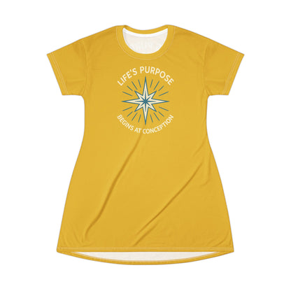"Life's Purpose Begins at Conception #01", T-Shirt Dress (Gold Ore)