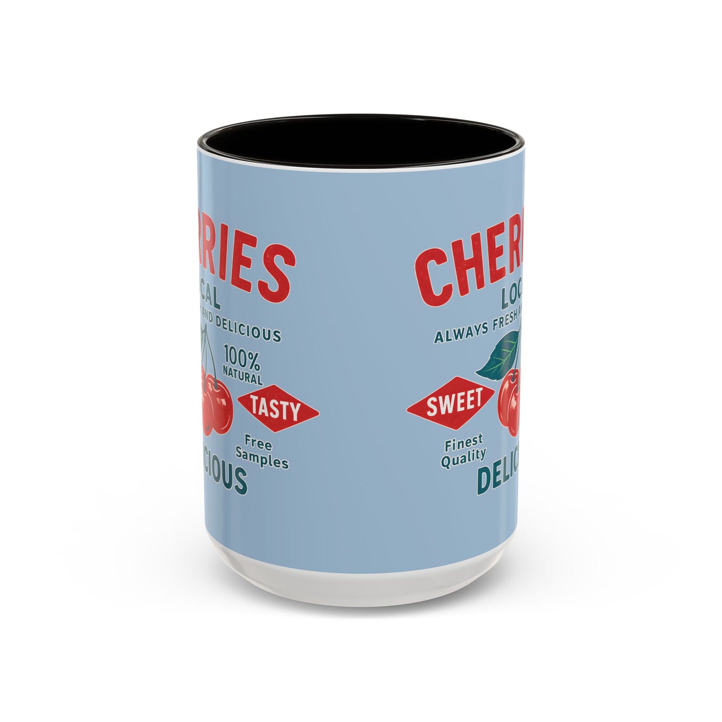 "Delicious Cherries", Colorful Mugs (11oz, 15oz) (Retro Sky)